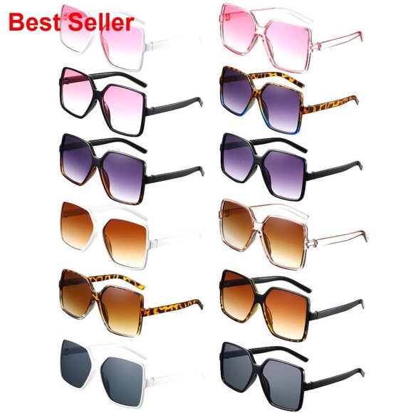 12 Pairs Oversized Square Sunglasses Retro Trendy Y2K Bulk Polycarbonate